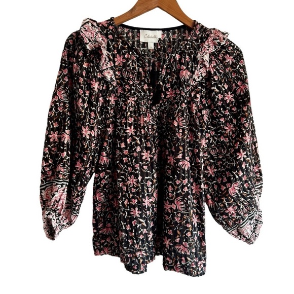 Cleobella Sz Small Brynlee Floral Top Organic Cotton Lurex Balloon Sleeves - Picture 4 of 11